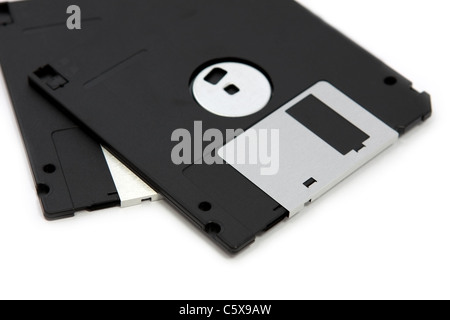 old floppy discs close up isolated on white background Stock Photo