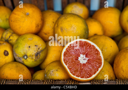Sicilian oranges in a market of Taormina. Stock Photo