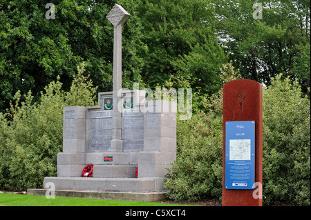 British WWI monument and signboard with map at Hill 60, First World War One site at Zillebeke, West Flanders, Belgium Stock Photo