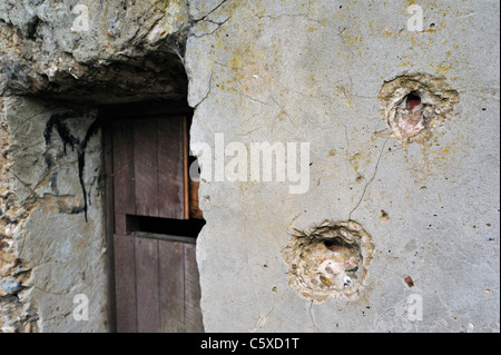 British WW1 bunker showing bullet holes on the Lettenberg, First World War One 14-18 site at Kemmel, West Flanders, Belgium Stock Photo