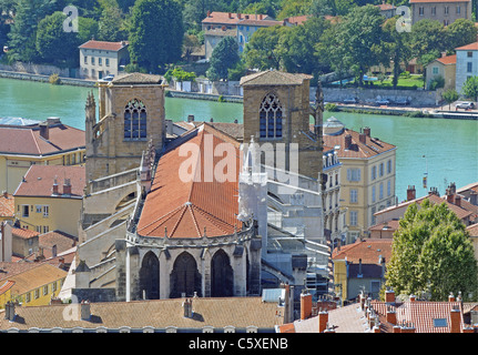 Cathedral of St Saint Maurice “Cathedrale primatiale St Maurice” on bank of River Rhone Vienne France Stock Photo