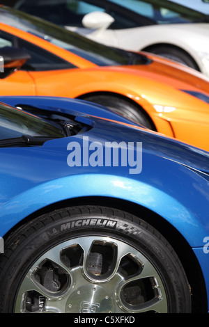 Close up view of luxury sports cars for sale at the Cholmondeley Pageant of Power. Stock Photo