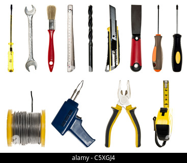 Collage of isolated different hand tools Stock Photo