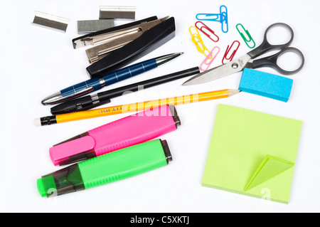 Isolated office supplies on white Stock Photo