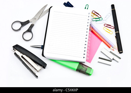 Isolated office supplies on white Stock Photo