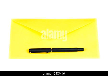 Isolated envelope and pen on white Stock Photo