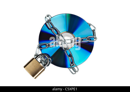 Padlock and cd on white Stock Photo