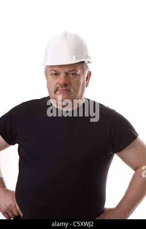 Boss watching the job portrait on white background Stock Photo