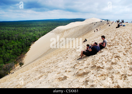 View from Dune of Pilat (aka Dune of Pyla) by Arcachon Bay, France, the biggest sand dune in Europe: 107 m high and 3 km long. Stock Photo