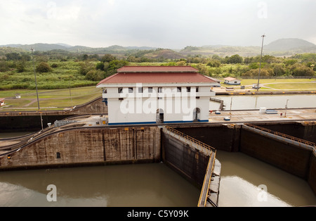 View on Miraflores locks in Panama canal Stock Photo