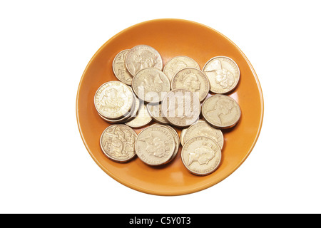 Coins on Plate Stock Photo