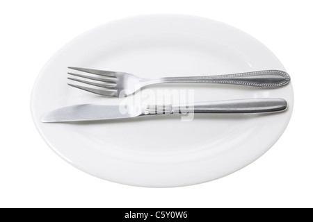 Knife and Fork on Plate Stock Photo