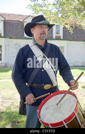A Union Army drummer pounds out the beat at Fort Stanton Live, Lincoln County, New Mexico. Stock Photo