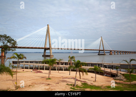 San Roque Gonzalez de Santa Cruz Bridge on the Parana River, Encarnacion, Paraguay Stock Photo