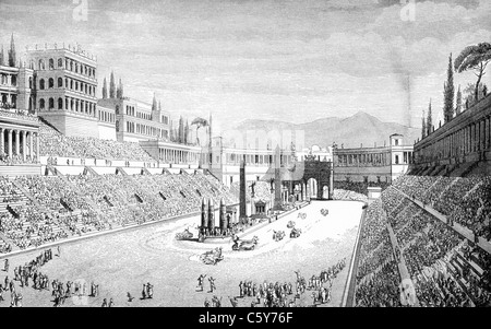 Ancient Roman chariot race in Circus Maximus Stock Photo
