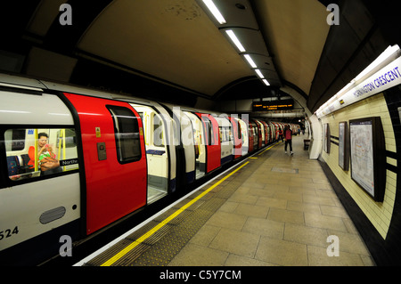 A Northern Line Train at Mornington Crescent Underground Station, London, England, UK Stock Photo