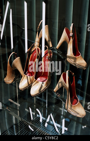 Prada shoe display Via della Spiga Milan Italy. Stock Photo