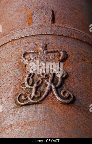 Embossed Emblem on Cannon, Fort James, Antigua Stock Photo