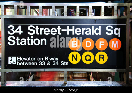 Subway, Metro, Train station, 34th Street, Herald Square, Manhattan, New York City, Broadway intersection Stock Photo