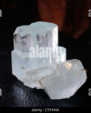 Aquamarine Crystal Formation from Pakistan, the precious blue Beryl gem. Gemology, jewelry interest. Stock Photo