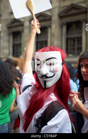 -Spanish Revolution- Demonstration 15M Movement in Barcelona, Spain. Stock Photo