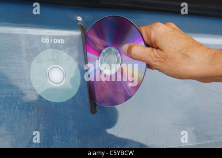 Recycling container for CDs and DVDs in street in Spain Stock Photo