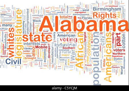 Background concept wordcloud illustration of Alabama American state Stock Photo