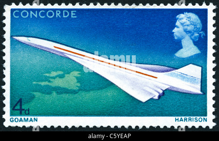 British 4d postage stamp issued to commemorate first flight of the Anglo-French Concorde on 3rd March 1969 Stock Photo
