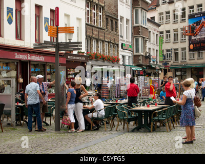 Tourists trying to find their way on the Grote Markt square in Antwerp, Belgium Stock Photo