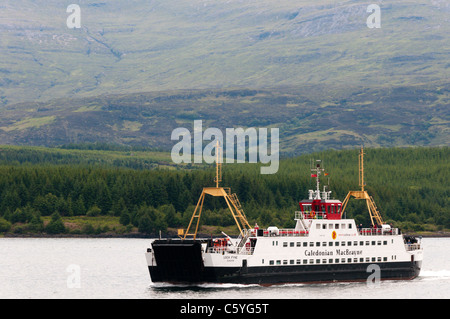 The Caledonian MacBrayne car ferry MV Loch Fyne crossing the Sound of Mull. Stock Photo