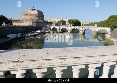 River Tiber with Castel Sant' Angelo, and Ponte Sant' Angelo from Ponte Vittorio Emmanuelle II Stock Photo