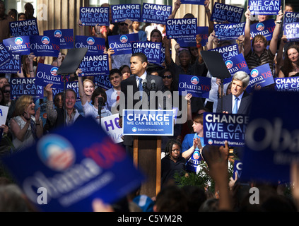 Senator Barack Obama receives the endorsement of Sen. John Kerry during a rally in Charleston, SC Stock Photo