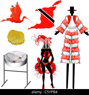 Vector Illustration of 6 different Trinidad and Tobago icons. Stock Photo