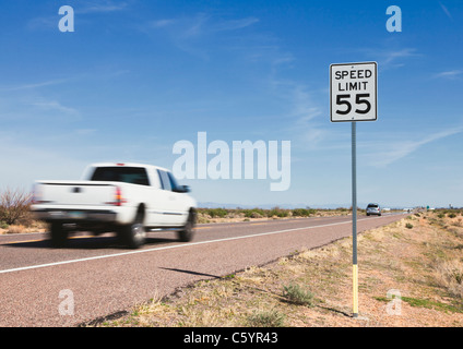 USA, Arizona, Pick-up truck on road Stock Photo
