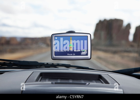 USA, New Mexico, automotive navigation system in car Stock Photo