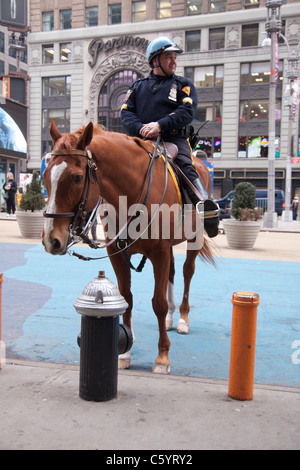 A New York Mounted Policeman in Times Square. Stock Photo