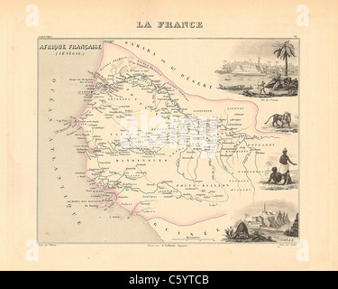 Senegambie (Senegal) -  Antiquarian Map from an 1858 French Atlas 'France and its Colonies' (La France et ses Colonies ) by Alexandre Vuillemin Stock Photo
