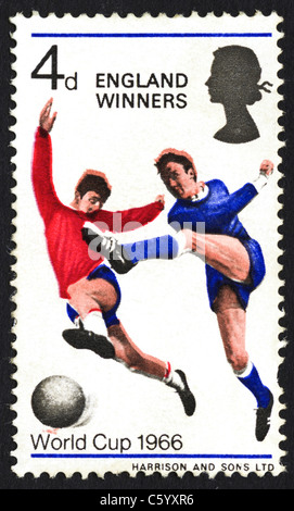 British 4d postage stamp from set of stamps issued 18th August 1966 to commemorate England winning the 1966 football World Cup