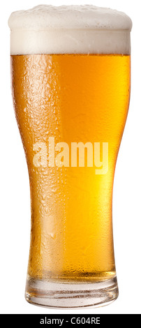 Frosty glass of light beer isolated on a white background. File contains a path to cut. Stock Photo