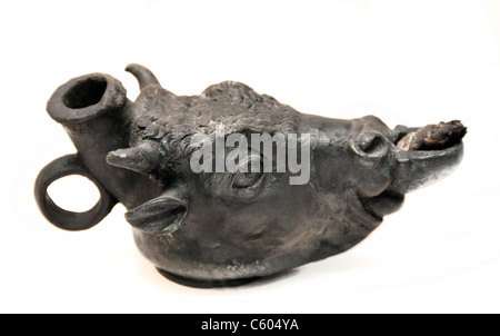 Oil Lamp Bull head tongue Bronze Roman 3rd Cent Arykanda Arif Turkey Stock Photo
