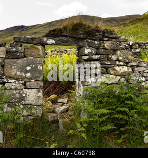 Stone doorway of ruined old croft building, Boreraig, Isle of Skye, Scotland, UK Stock Photo