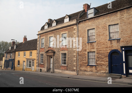 Terraced properties on High Street in Malmesbury, Wiltshire, England. Stock Photo