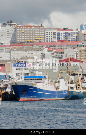 Fishing vessels tied up to the docks in Vigo, Spain Stock Photo