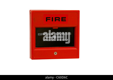 Fire break glass button alarm on wall Stock Photo