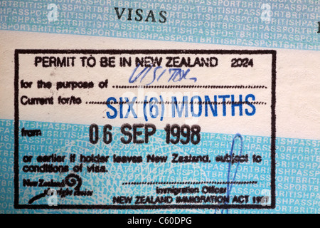 New Zealand visa stamp in British passport Stock Photo