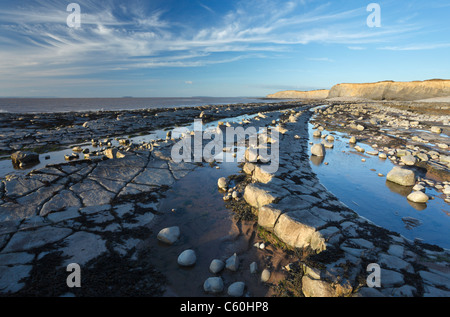 Limestone Ridges at Kilve Beach in The Quantocks. Somerset. England. UK. Stock Photo