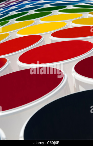 colourful paint tins Stock Photo