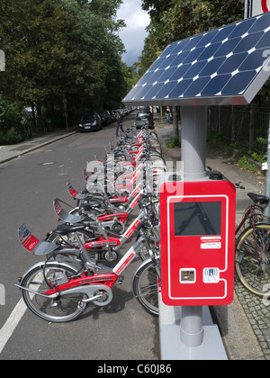 New solar powered hire station for Call-a-bike cycle rental service in Berlin Germany Stock Photo