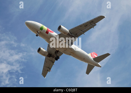An Airbus A319 of TAP Portuguese Airlines on final approach Stock Photo