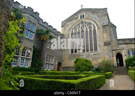 Arundel Castle West Sussex Fitzalan Chapel exterior & gardens facade hedges privets Stock Photo